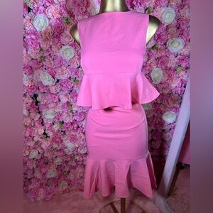 Elegant Pink Peplum Two Piece Matching Set